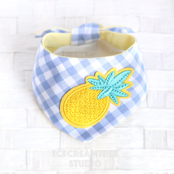Periwinkle Gingham Check Pineapple Bandana - Tie on Modern Pet Bandana Scarf