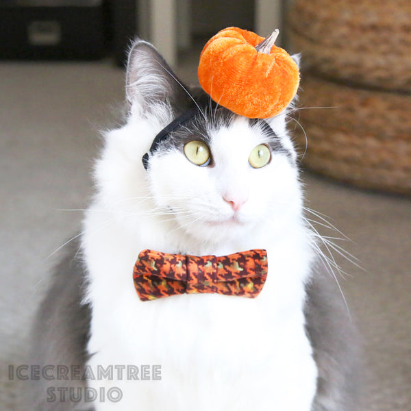 Pumpkin Houndstooth Bow - Collar Slide on Bow
