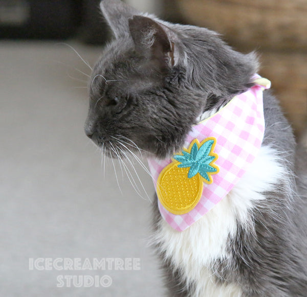Periwinkle Gingham Check Pineapple Bandana - Tie on Modern Pet Bandana Scarf