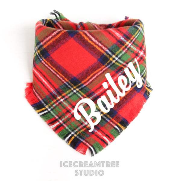 Red Green Plaid Bandana - Tie on Classic Flannel Pet Bandana Scarf