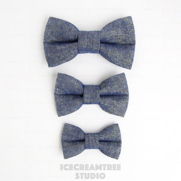 Navy Gold Sparkle Linen Bow - Collar Slide on Bow