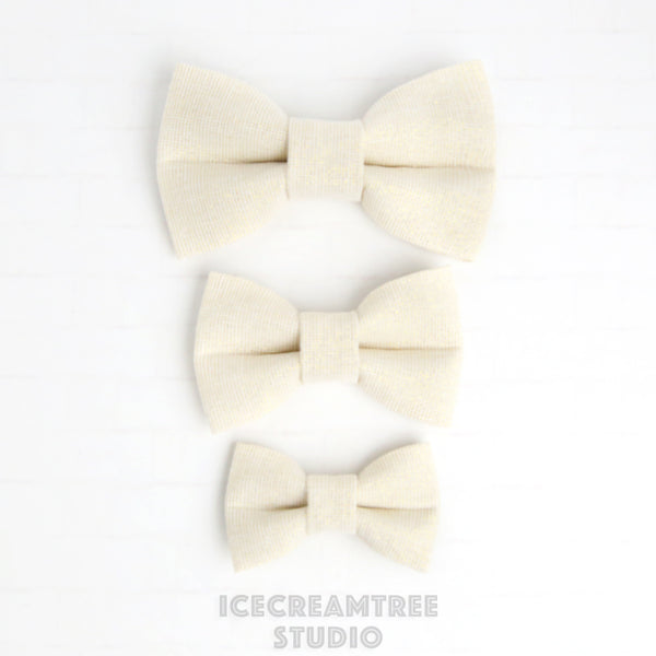 Ivory Gold Sparkle Linen Bow - Collar Slide on Bow