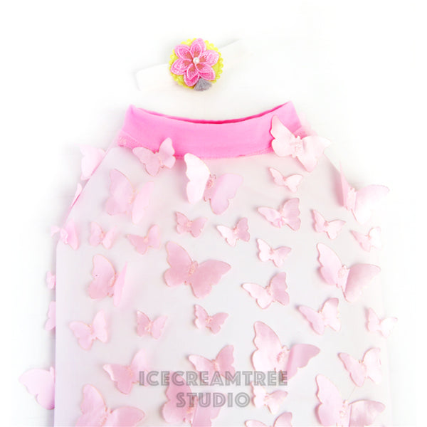 Pink 3D Butterfly Mesh Top - Pet Clothing