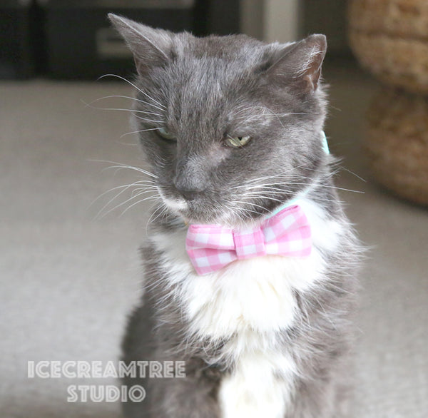 Lavender Gingham Check Bow - Collar Slide on Bow
