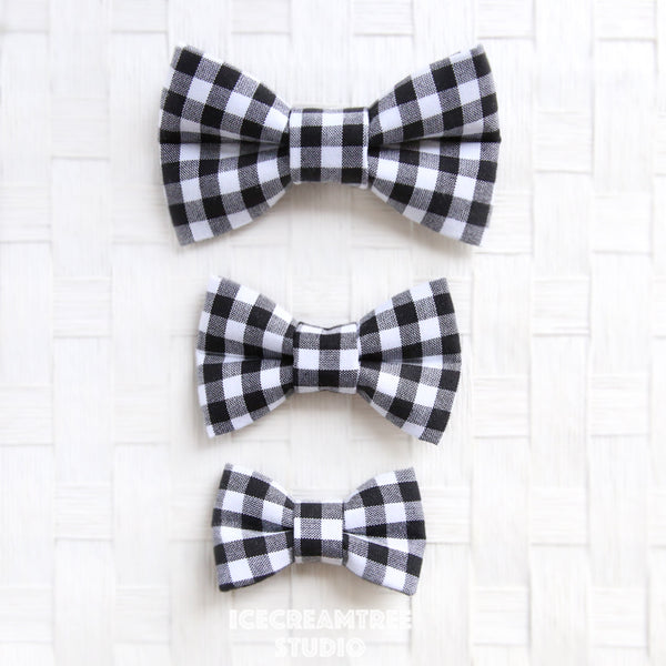 Black Gingham Check Bow - Collar Slide on Bow