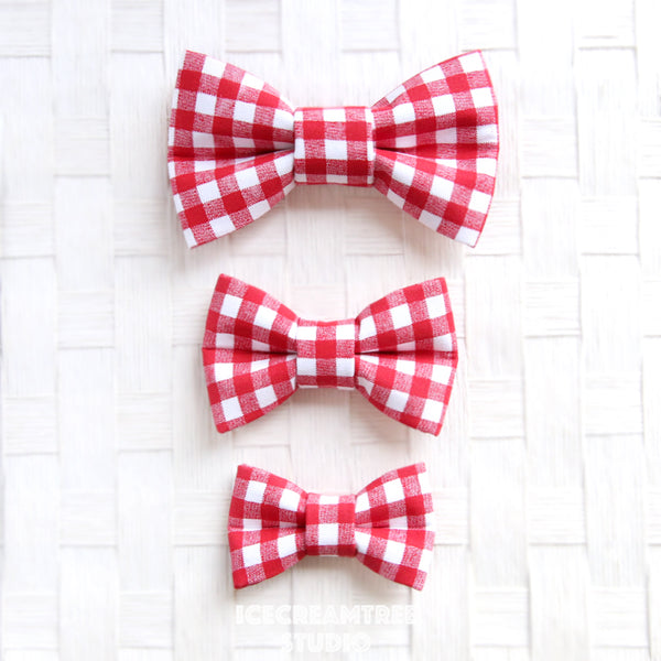Red Gingham Check Bow - Collar Slide on Bow