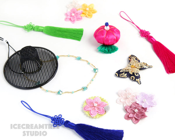 Flower with Mini Tassel Headband - Elastic Pet Collar