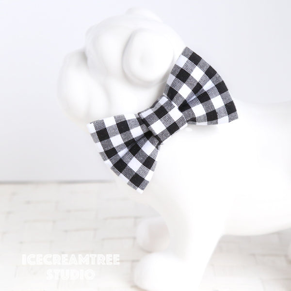 Black Gingham Check Bow - Collar Slide on Bow