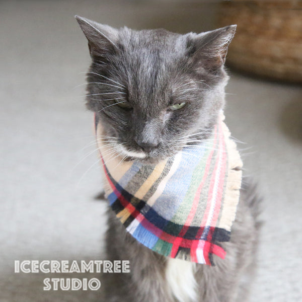 Dark Moss Green Houndstooth Bandana - Tie on Classic Flannel Pet Bandana Scarf