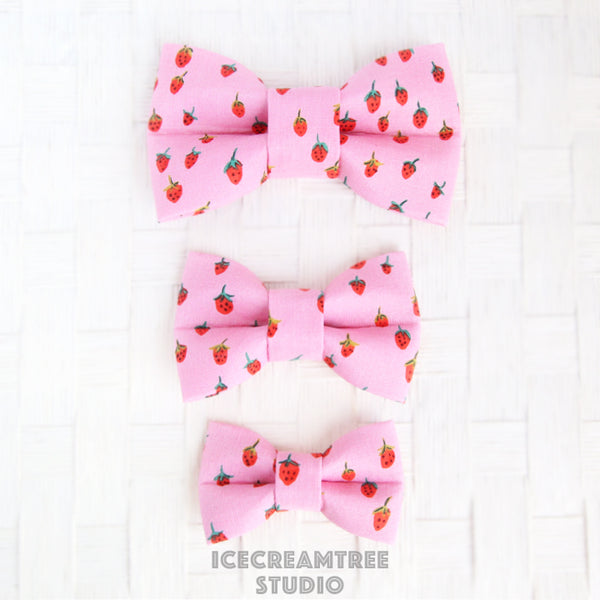 Pink Strawberry Bow - Collar Slide on Bow