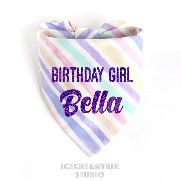 Custom Pastel Stripes Birthday Bandana - Tie on Classic Pet Bandana Scarf