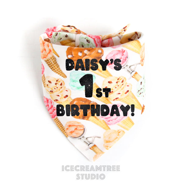 Custom Ice Cream Birthday Bandana - Tie on Classic Pet Bandana Scarf