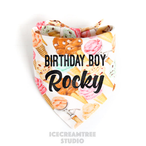 Custom Ice Cream Birthday Bandana - Tie on Classic Pet Bandana Scarf