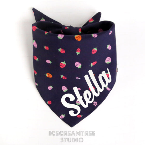 Navy Strawberry Bandana - Tie on Classic Pet Bandana Scarf