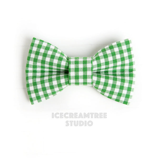 Green Gingham Bow - Collar Slide on Bow