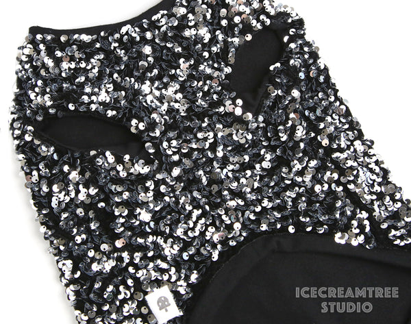 Silver Sequin Party Outfit Set - Pet Clothing