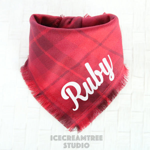 Scarlet Red Plaid Bandana - Tie on Classic Flannel Pet Bandana Scarf