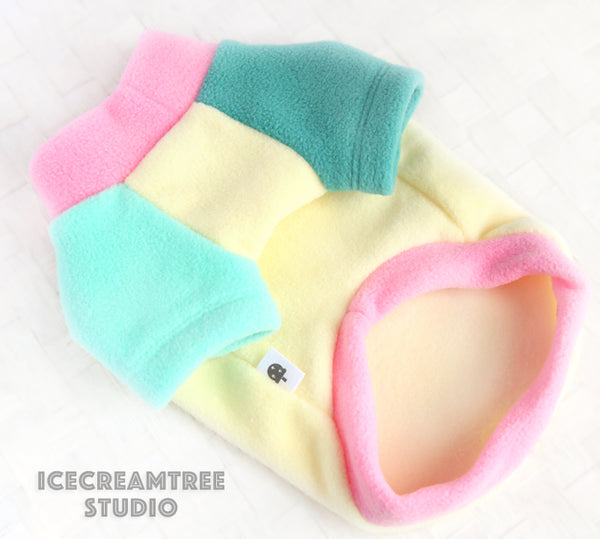 Pastel Color Block Fleece Sweater and Beanie Outfit - Pet Clothing
