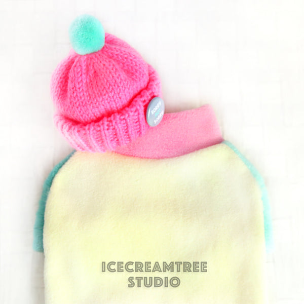 Pastel Color Block Fleece Sweater and Beanie Outfit - Pet Clothing