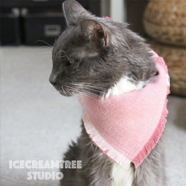 Soft Pink Herringbone Bandana - Tie on Classic Flannel Pet Bandana Scarf