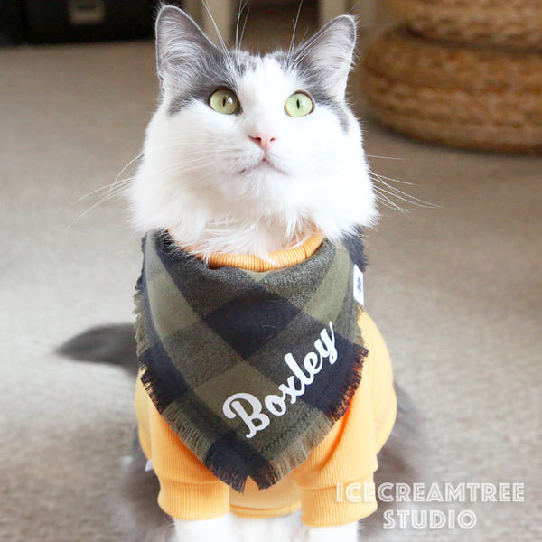Winter Gray Plaid Bandana - Tie on Classic Flannel Pet Bandana Scarf
