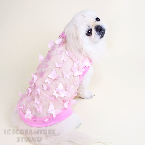 Pink 3D Butterfly Mesh Top - Pet Clothing