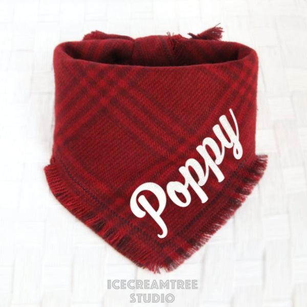Brick Red Plaid Bandana - Tie on Classic Flannel Pet Bandana Scarf