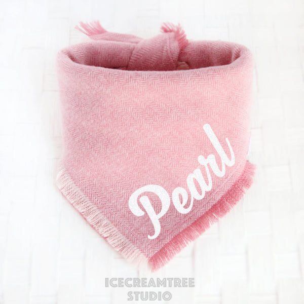 Soft Pink Herringbone Bandana - Tie on Classic Flannel Pet Bandana Scarf