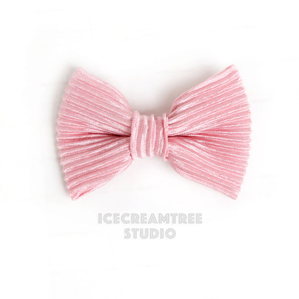 Light Pink Pleated Bow - Collar Slide on Bow