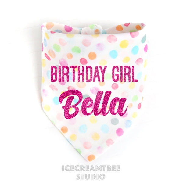 Custom Confetti Birthday Bandana - Tie on Classic Pet Bandana Scarf