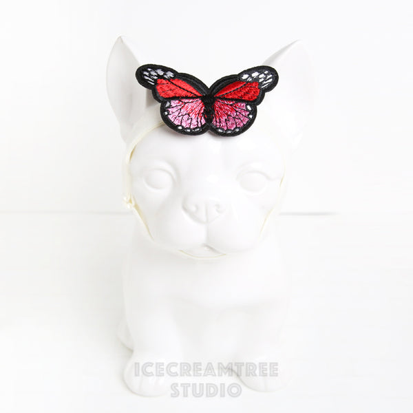 Embroidery Butterfly Headband - Elastic Pet Collar