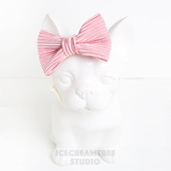 Light Pink Pleated Bow Tie - Pet Bow Tie / Headband