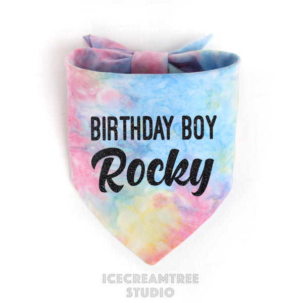 Custom Tie Dye Birthday Bandana - Tie on Classic Pet Bandana Scarf
