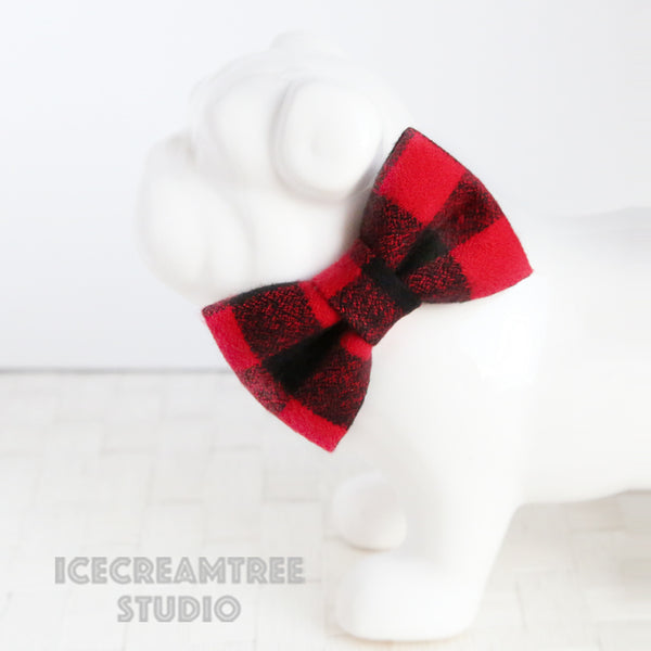 Flannel Black Red Buffalo Plaid Bow - Collar Slide on Bow