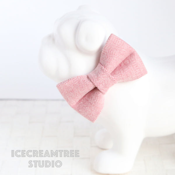Flannel Soft Pink Herringbone Bow - Collar Slide on Bow