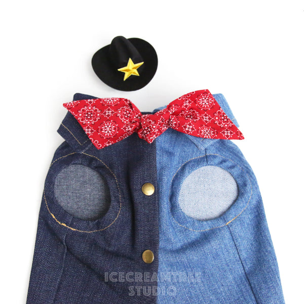 Cowboy Denim Vest Look Outfit Set - Pet Clothing