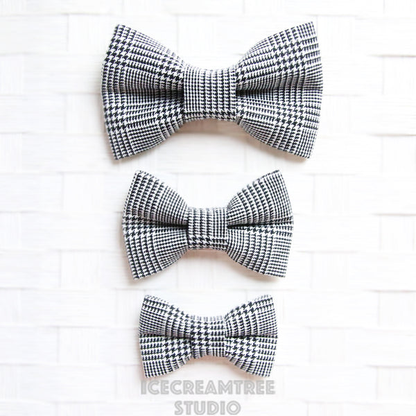 Black White Houndstooth Plaid Bow - Collar Slide on Bow