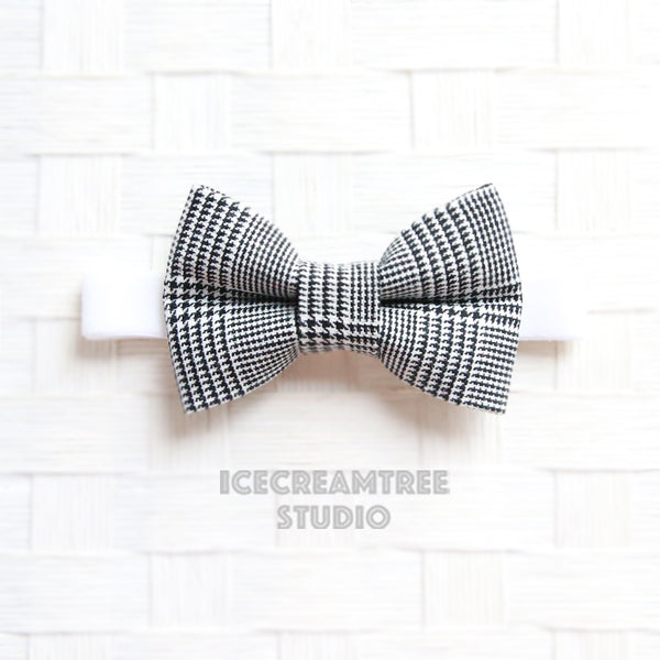 Black White Houndstooth Plaid Bow Tie - Pet Bow Tie