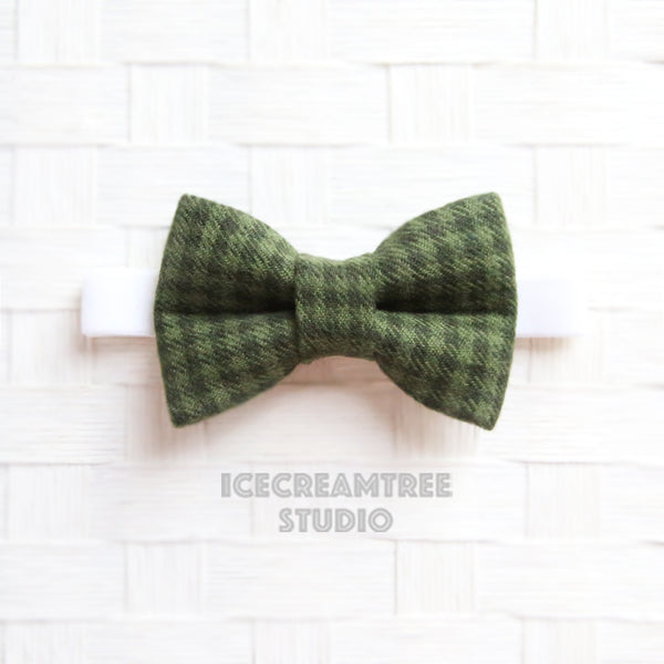 Flannel Dark Moss Green Houndstooth Bow Tie - Pet Bow Tie