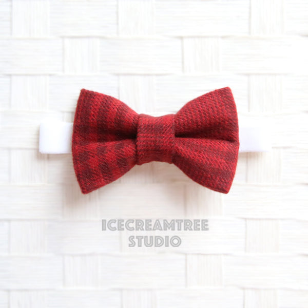 Flannel Brick Red Plaid Bow Tie - Pet Bow Tie