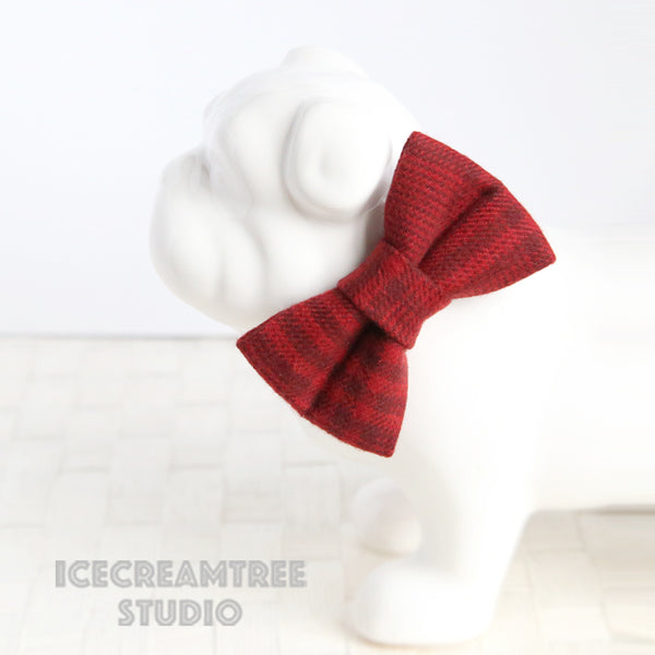 Flannel Brick Red Plaid Bow Tie - Pet Bow Tie