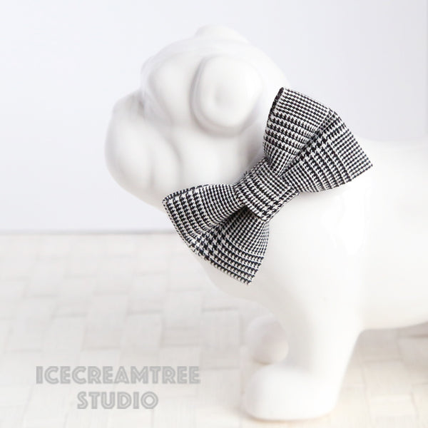 Black White Houndstooth Plaid Bow - Collar Slide on Bow