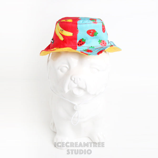 Reversible Strawberry Banana Bucket Hat - Pet Petite Hat