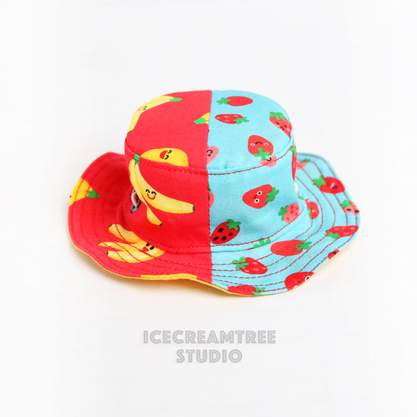 Reversible Strawberry Banana Bucket Hat - Pet Petite Hat