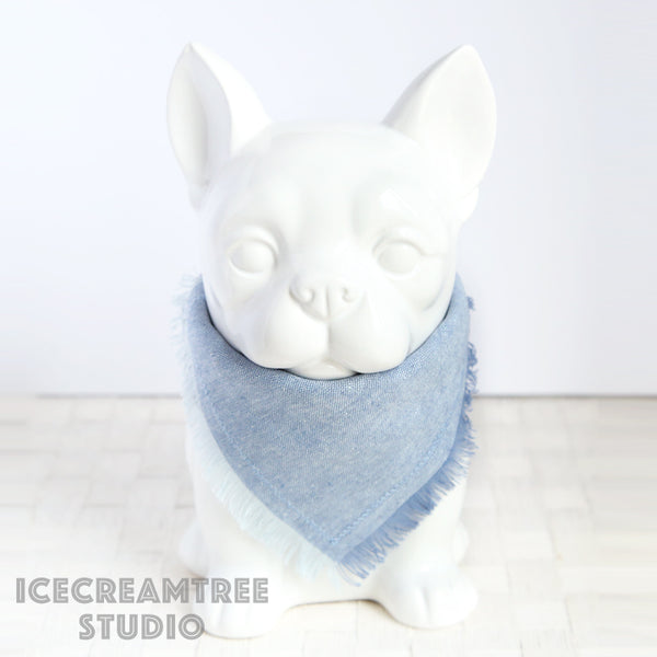Light Blue Linen Bandana - Tie on Classic Linen Pet Bandana Scarf