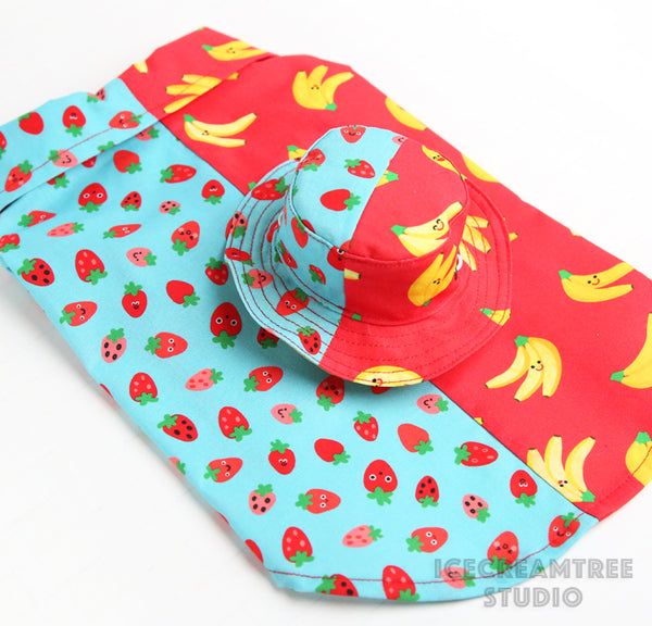 Reversible Strawberry Banana Bucket Hat - Pet Petite Hat