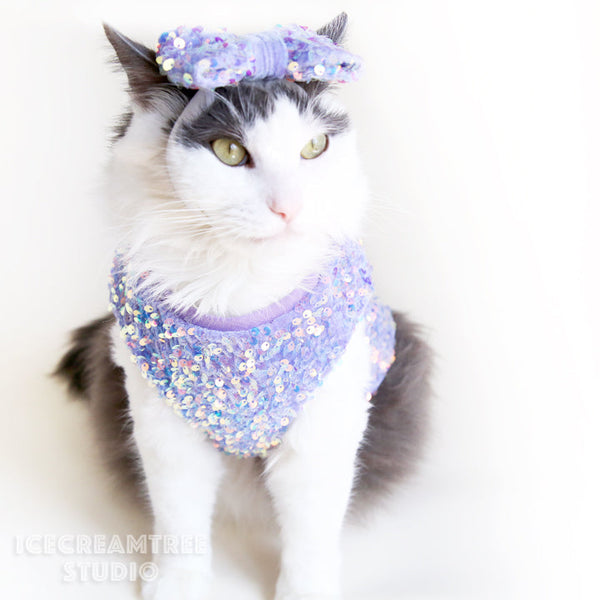Silver Sequin Bow Tie / Headband - Pet Bow Tie