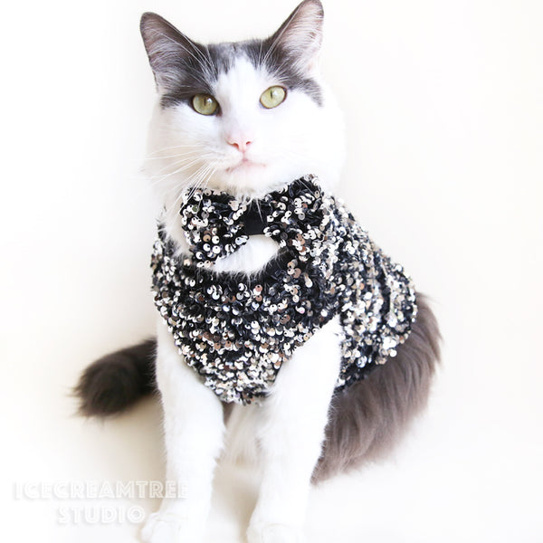 Silver Sequin Party Outfit Set - Pet Clothing