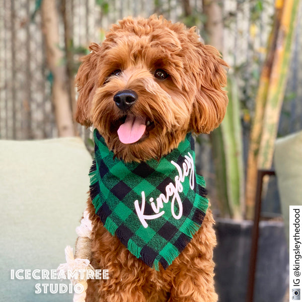 Olive Green Black Buffalo Plaid Bandana - Tie on Classic Flannel Pet Bandana Scarf
