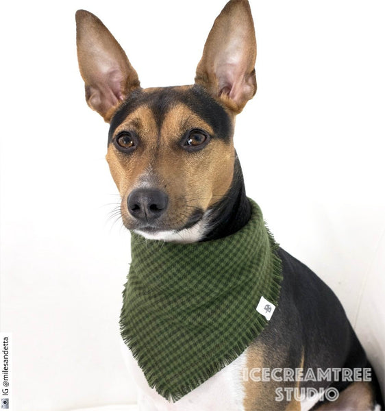 Dark Moss Green Houndstooth Bandana - Tie on Classic Flannel Pet Bandana Scarf